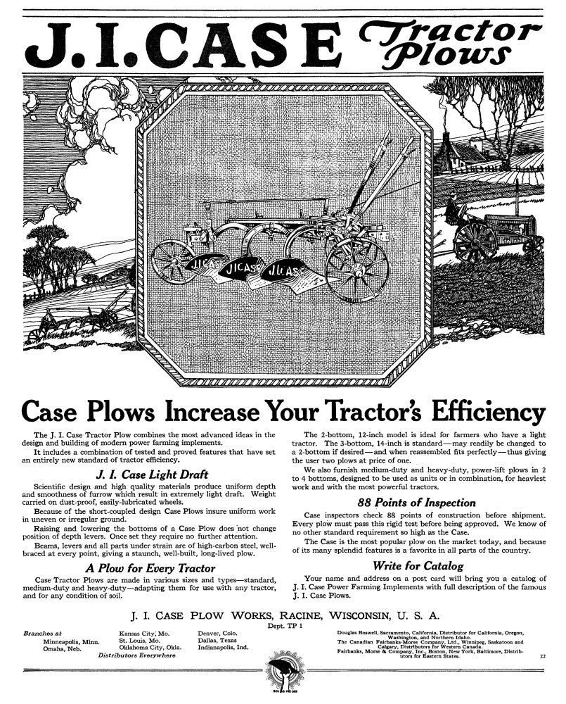 Vintage 1919 J.I. Case Tractor Plows Advertisement Poster Print