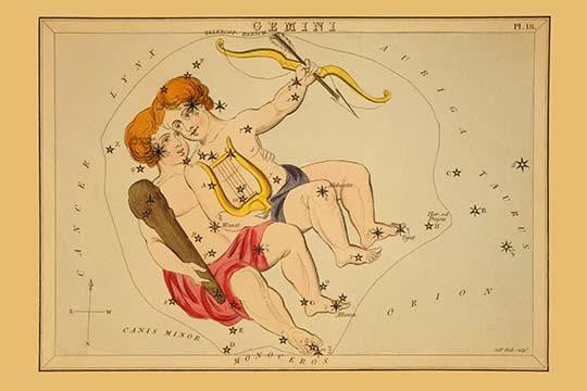 Castor and Pollux Constellation Astronomical Chart Print by Aspin Jehosaphat