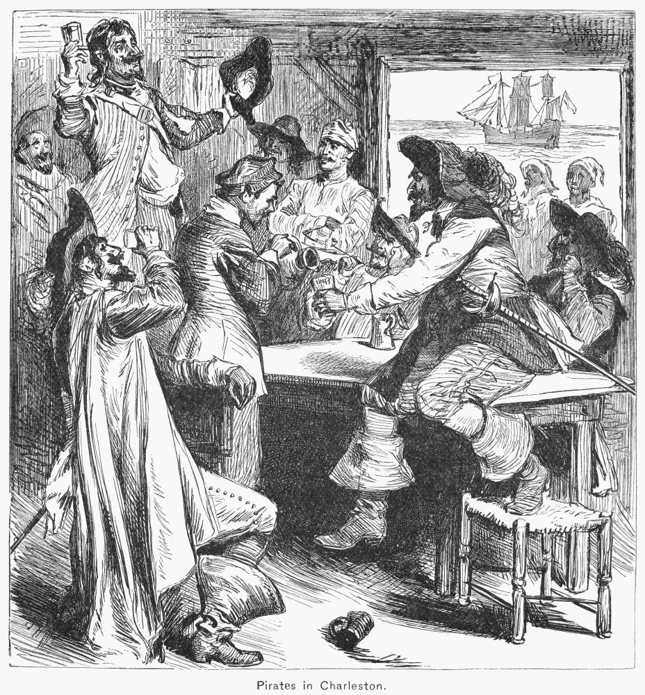 Pirates in Tavern - Wood Engraving Print from 19th Century