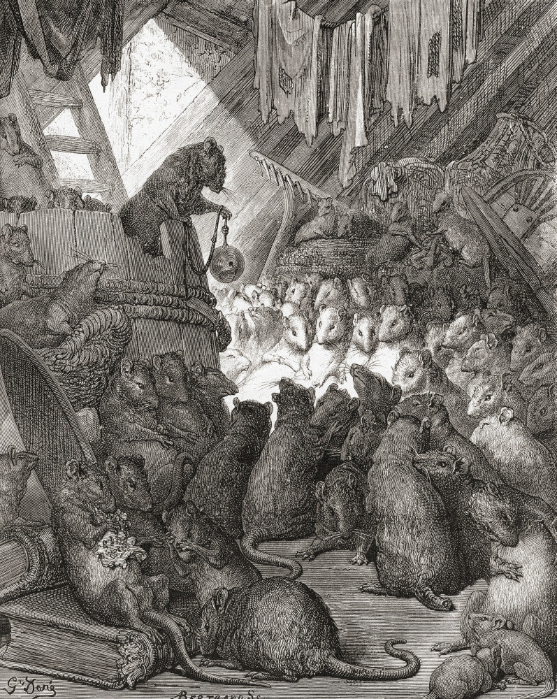 La Fontaine's Fable: Mice Council Fine Art Print by Gustave Doré