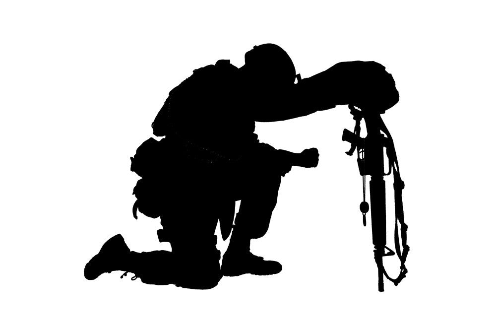 Silhouette of a Soldier Kneeling Fine Art Print by Oleg Zabielin