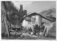 Martigny Town Fine Art Print - Steel Engraving from 1833