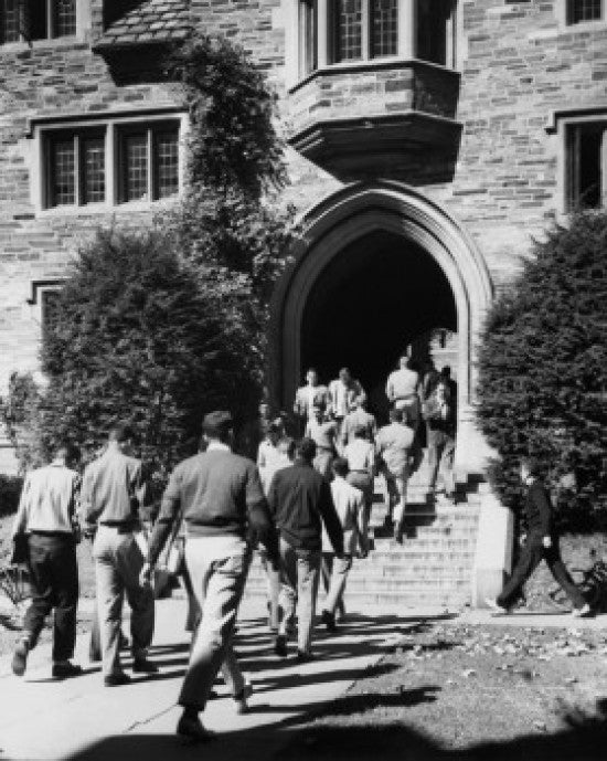 Group of People Walking Towards Holder Hall, Princeton University Fine Art Print