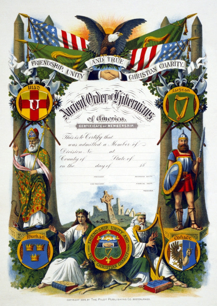 Order of Hibernians Certificate Membership Lithograph Print