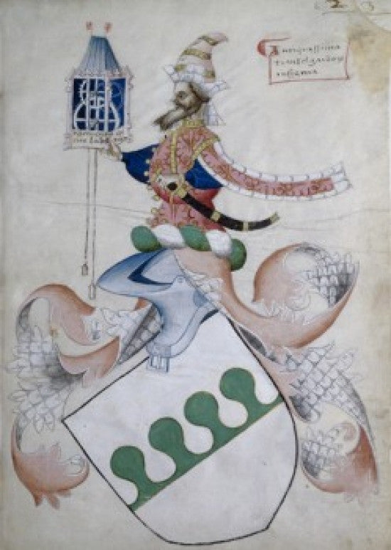 Knight Riding on a Green and White Shield Fine Art Print - Capodilista Codex Manuscript Illumination