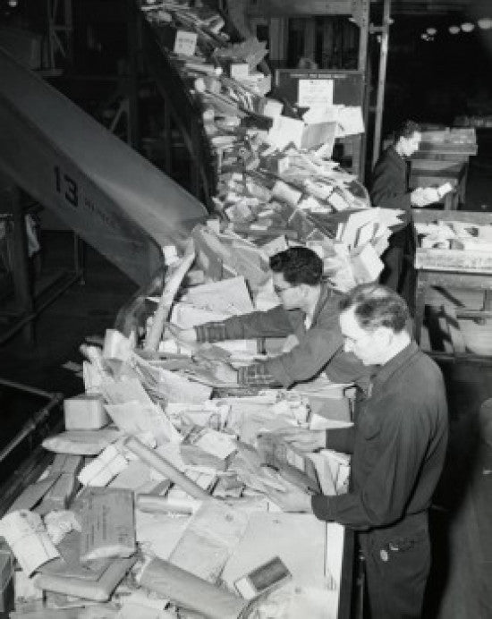 High Angle View of Postal Workers in New York City Post Office Fine Art Print