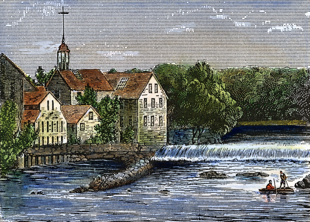 Textile Mill Engraving - Pawtucket, Rhode Island (1793) Print