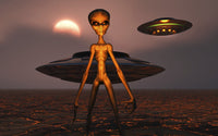 Grey Alien Exploring Volcanic Planet Fine Art Print by Mark Stevenson