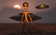 Grey Alien Exploring Volcanic Planet Fine Art Print by Mark Stevenson
