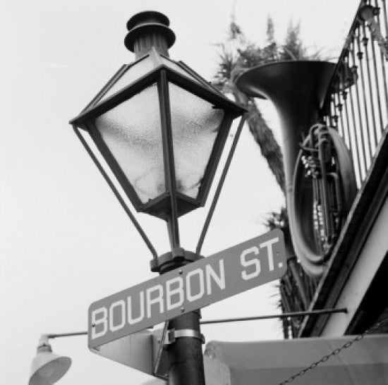 Bourbon Street Sign on Lamppost Fine Art Print - New Orleans