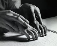 Close-up of Adult Assisting Blind Child with Braille Fine Art Print