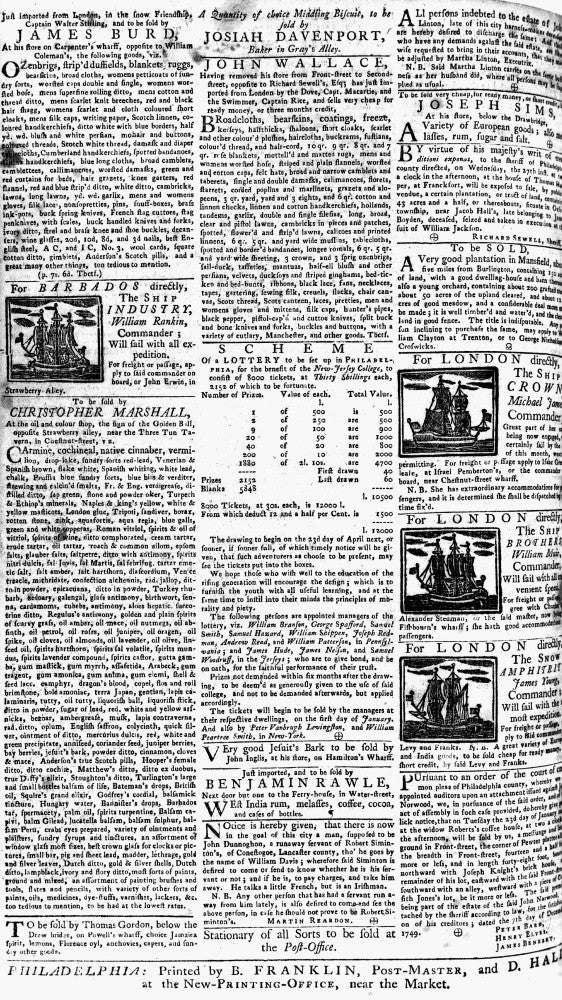 Pennsylvania Gazette 1749 Poster Print - Classified Ads by Granger Collection