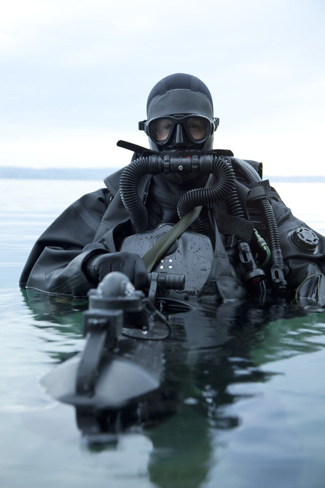 Special Operations Forces Combat Diver with Underwater Propulsion Vehicle Fine Art Print