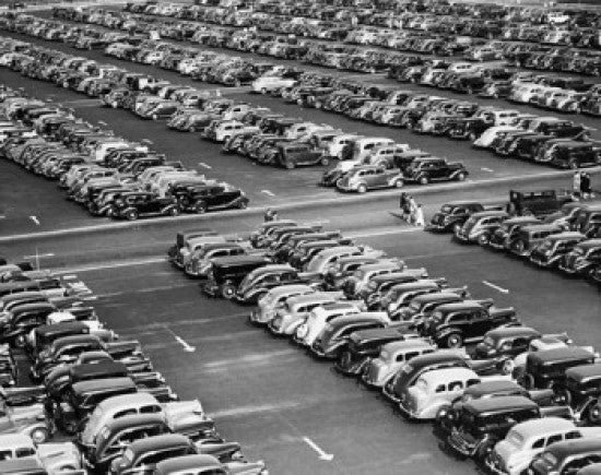 High Angle View of Cars Parked in a Parking Lot Fine Art Print
