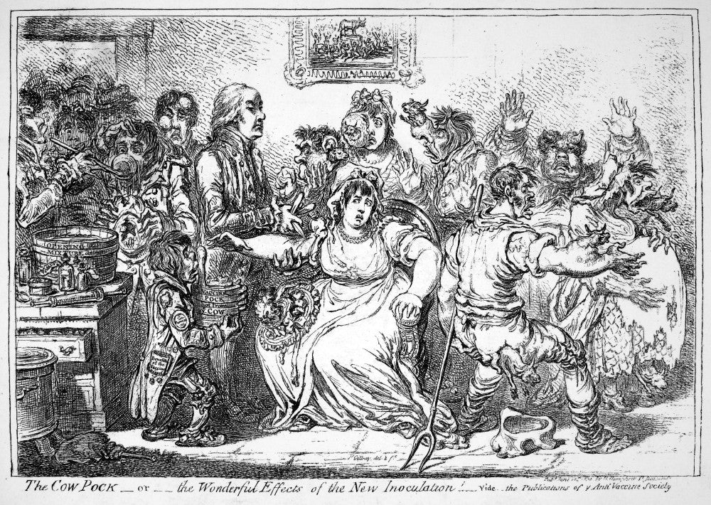 Edward Jenner Cow-Pock Caricature Etching Print by James Gillray