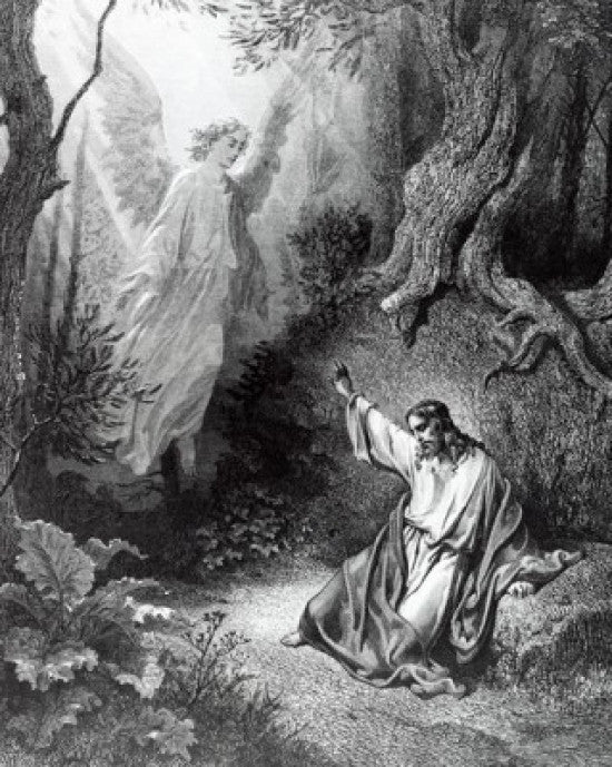 Christ at Mount of Olives Engraving Print by Gustave Dore