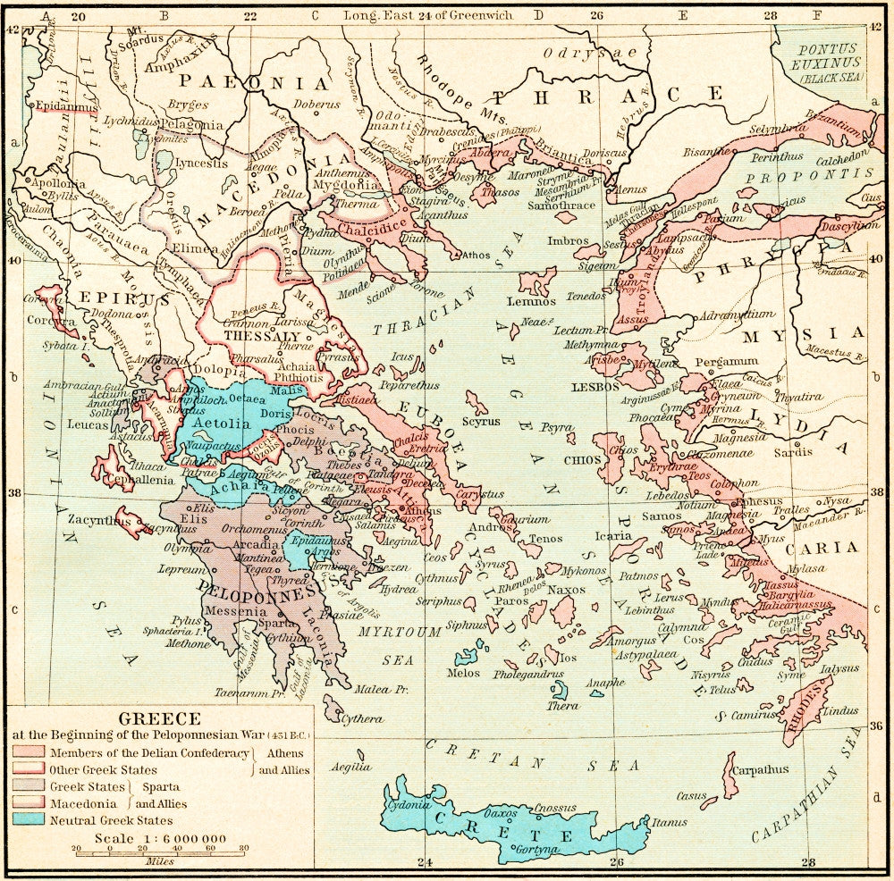 Map of Greece at the Start of the Peloponnesian War (431 B.C.) Fine Art Print by Ken Welsh