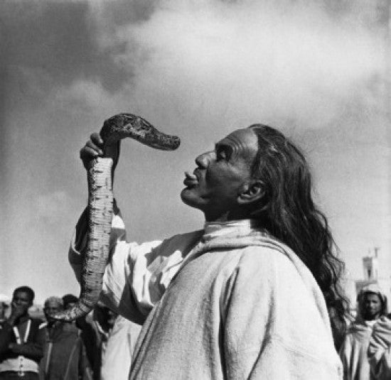 Snake Charmer Holding a Snake in Marrakesh, Morocco Poster Print