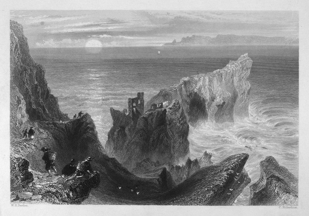 Kinbane Castle Ruins Fine Art Print - Steel Engraving (C1840)