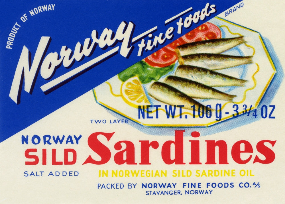 Vintage Norwegian Sardines Label Fine Art Print