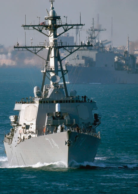 USS McFaul and USS Whidbey Island Suez Canal Poster Print by Stocktrek Images