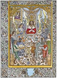 King Arthur and His Knights at the Round Table Woodcut Print