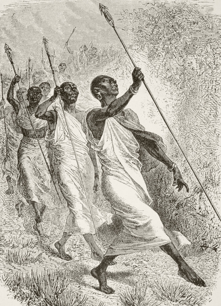 Warriors from Unyoro Dancing Fine Art Print - Historical Artwork
