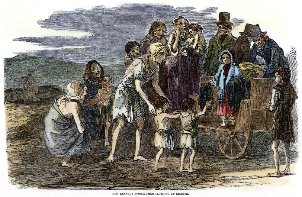 Irish Potato Famine Wood Engraving Print - Miss Kennedy at Kilrush
