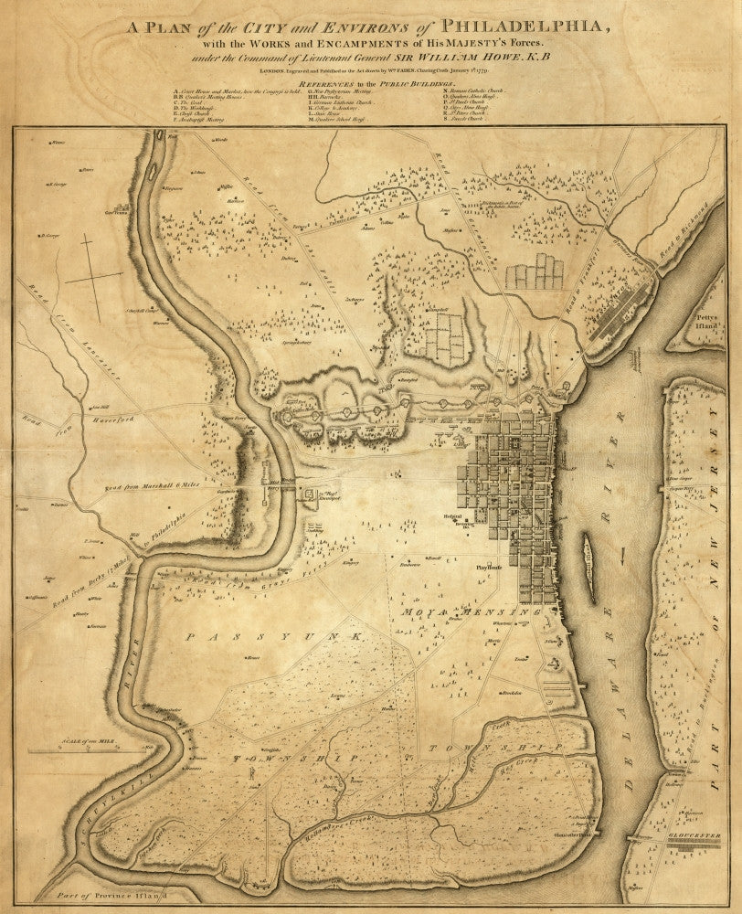 Plan of the City and Environs of Philadelphia, 1779 Fine Art Print by William Faden