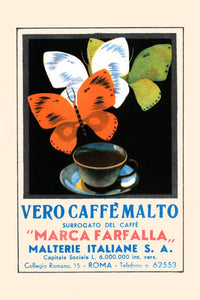 Vero Caffe Malto Advertising Postcard Art Print with Butterflies