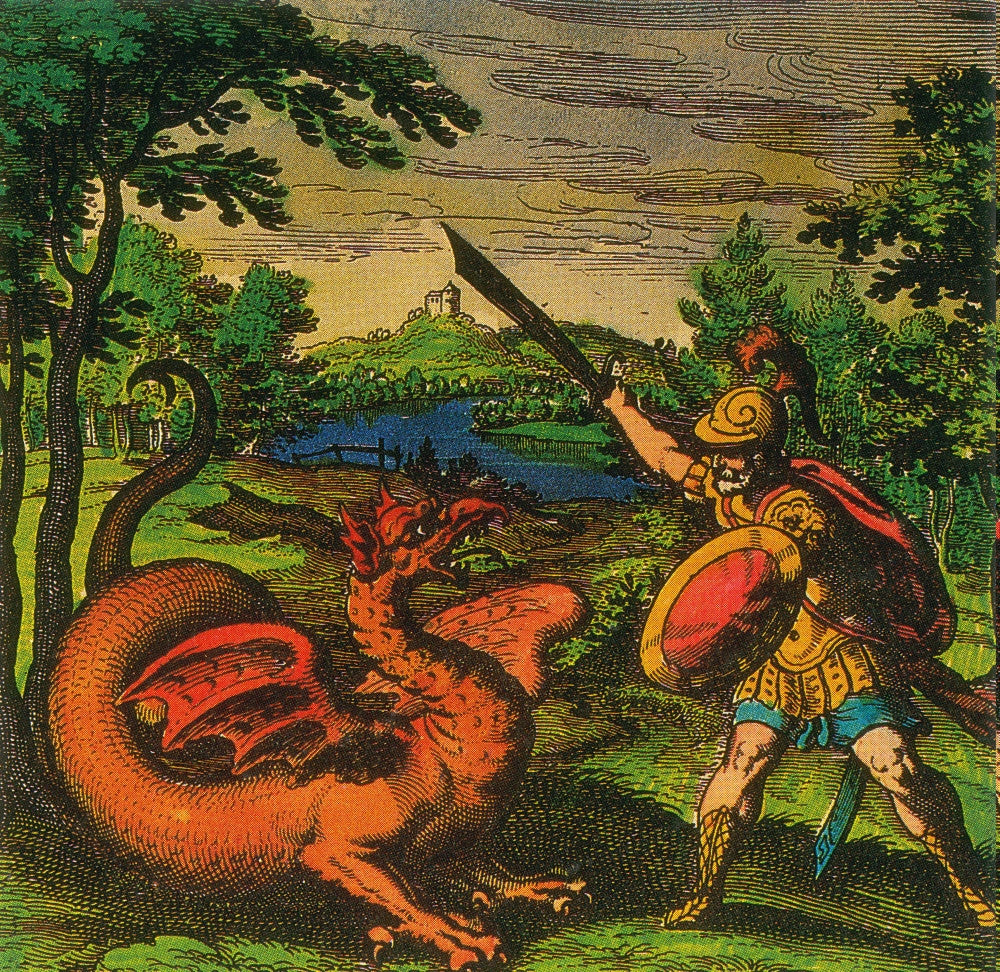 Alchemical Knight Slays the Primordial Dragon Fine Art Print (1625)