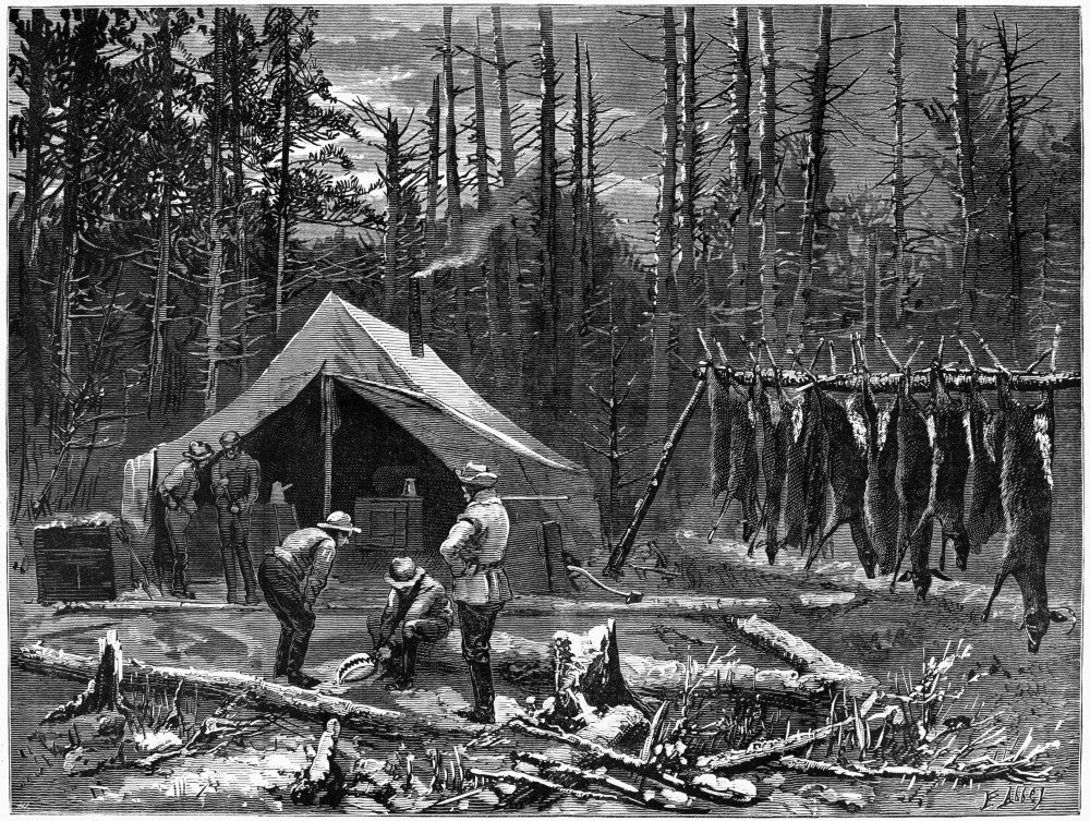 Hunting: Deer Camp in the Michigan Woods Fine Art Print (1874) by Schuyler C. Baldwin