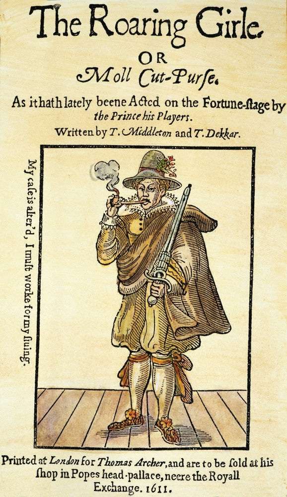 Mary Frith as Moll Cutpurse - Woodcut Print from The Roaring Girle