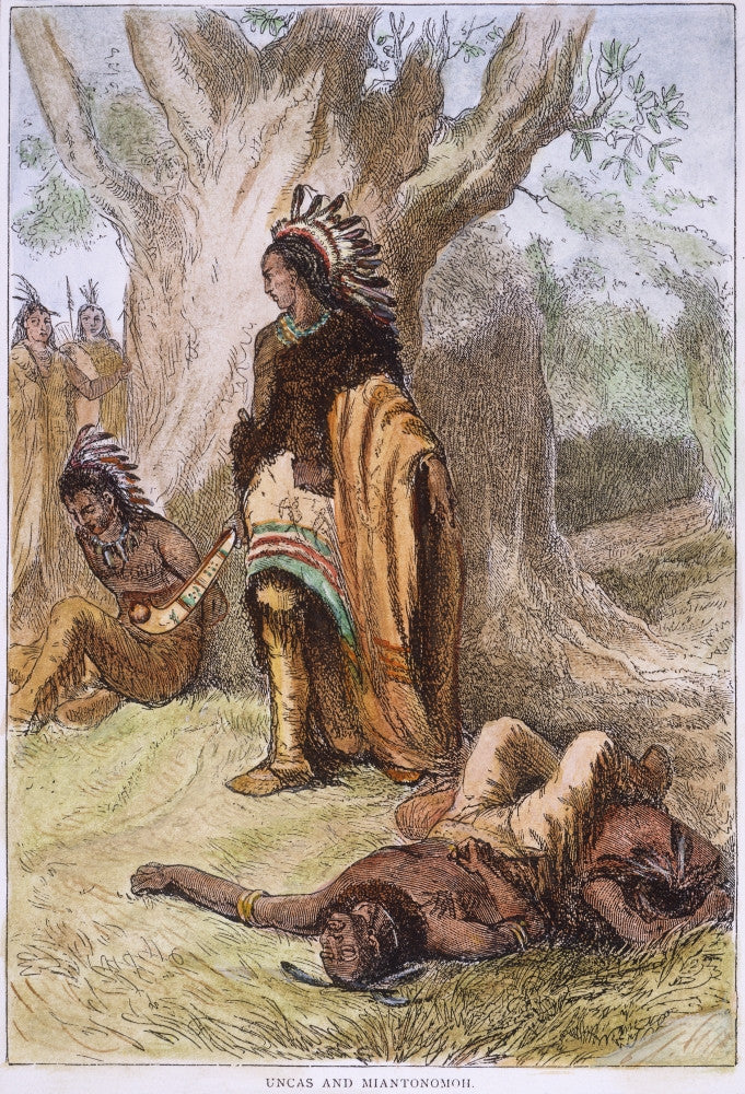 Uncas and Miantonomo 1643 Wood Engraving Fine Art Print