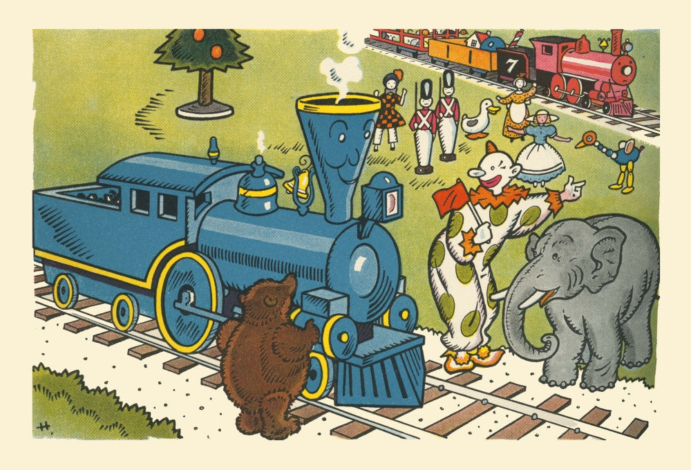 The Little Blue Engine Artwork from 'Stories that Never Grow Old' by Hauman