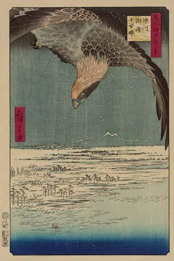 Hawk in Snowy Landscape Fine Art Print by Ando Hiroshige