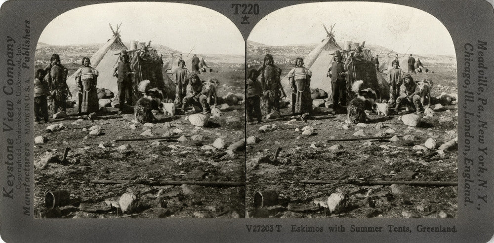 Greenland Inuit Stereograph Print - Eskimos with Summer Tents, 1920 | Granger Collection