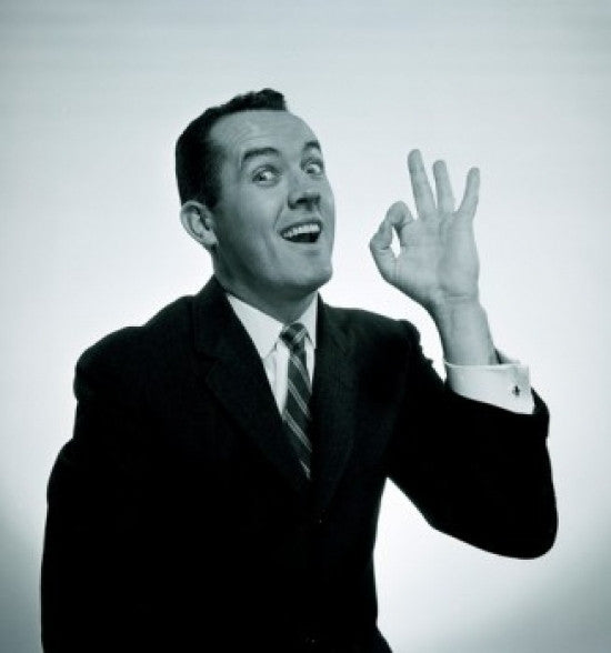 Studio Portrait of Man Making OK Hand Sign Fine Art Print