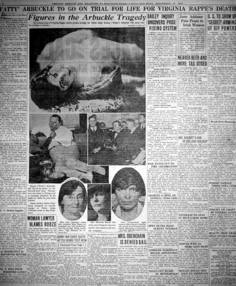 The Roscoe 'Fatty' Arbuckle Murder Case Poster Print - Chicago Herald