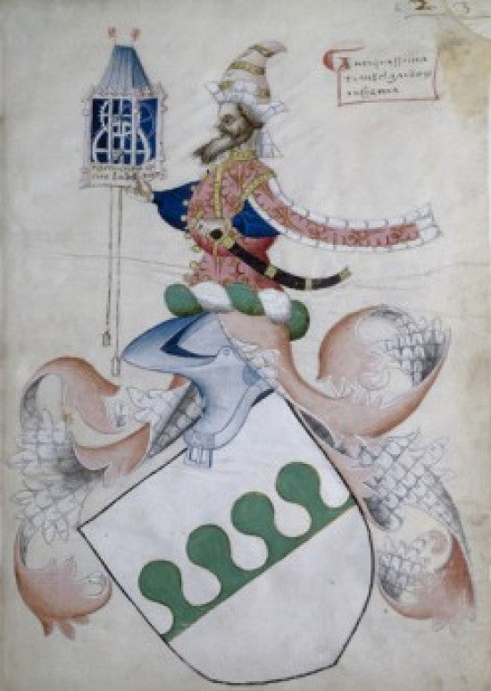 Knight Riding on a Green and White Shield Fine Art Print - Capodilista Codex Manuscript Illumination
