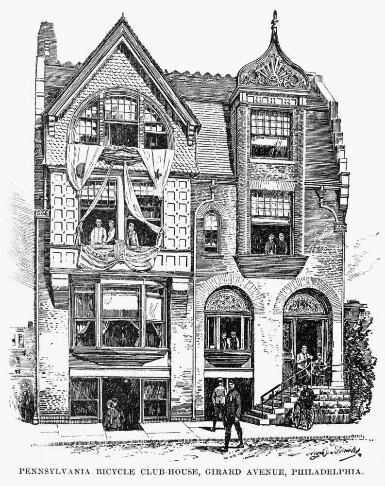 Philadelphia Bicycle Clubhouse Line Drawing Art Print - C1890