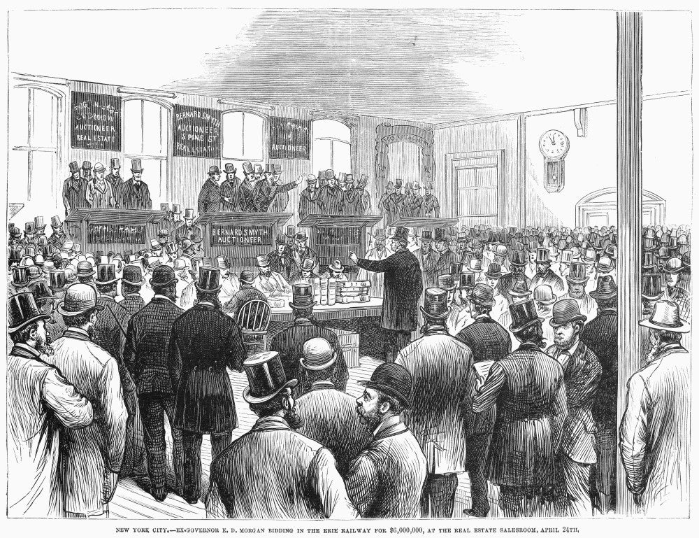 Erie Railway Auction Fine Art Print - Historic Wood Engraving