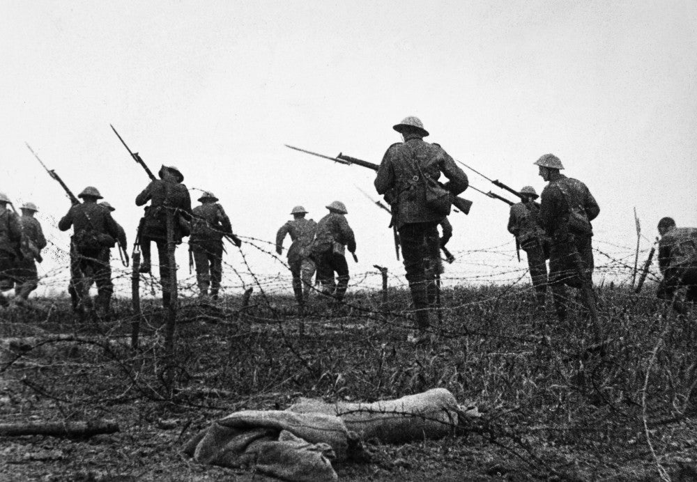 World War I Barbed Wire Poster Print - Troops at Somme 1916