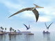 Three Pteranodons Flying Over a Scenic Landscape Fine Art Print