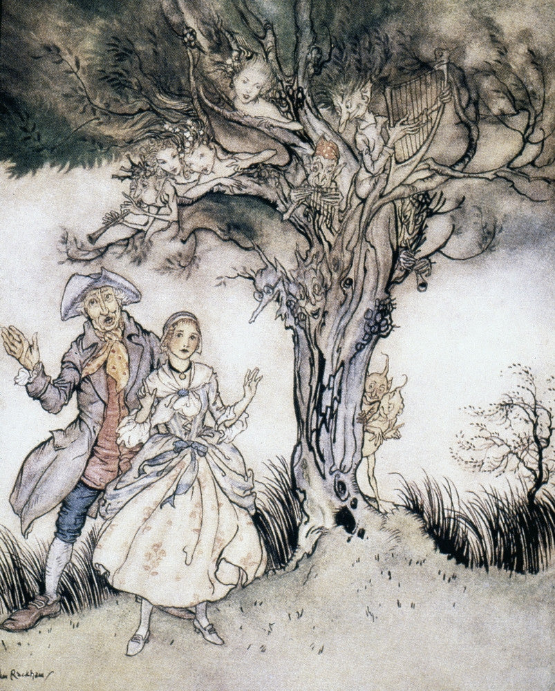 Ichabod Crane and Katrina Watercolor Print by Arthur Rackham