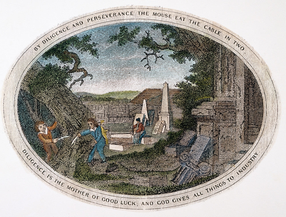 Poor Richard Illustrated Engraving Fine Art Print - Benjamin Franklin Motto