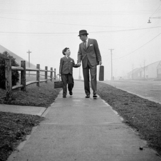 Father Walking with His Son on Walkway Fine Art Print