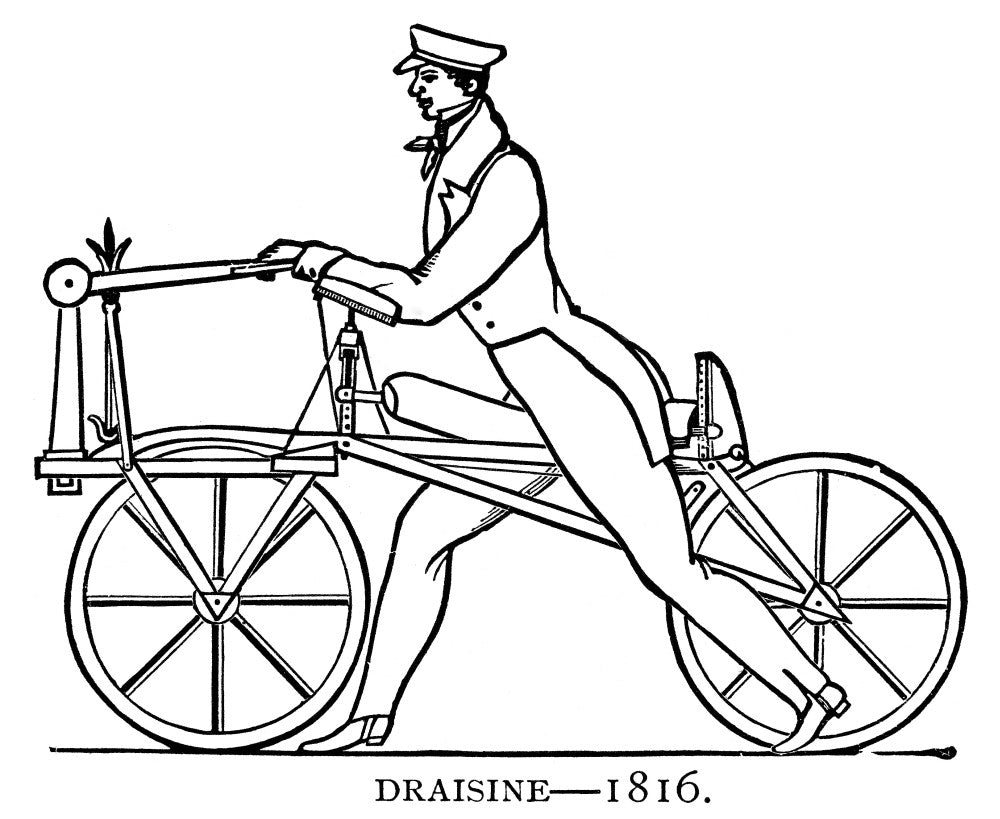 Bicycling Draisine Fine Art Print - 19th Century Drawing