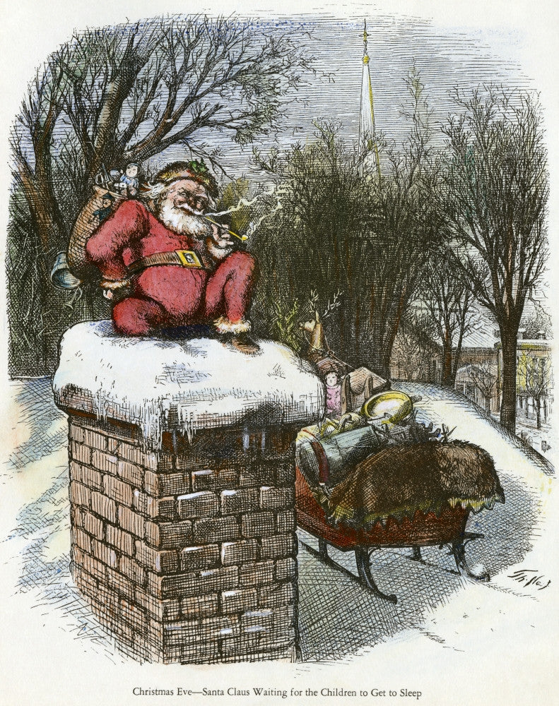 Thomas Nast Christmas Eve Santa Claus Color Engraving Poster Print