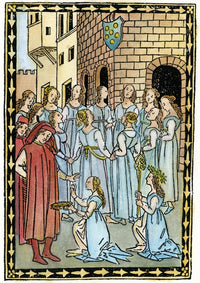 Medici Arms Woodcut Poster Print - Dancing Girls Scene from 1496